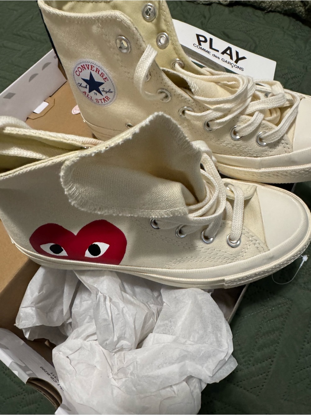 Comme des Garçons PLAY x Converse Off-White High Top Sneakers with Red Heart